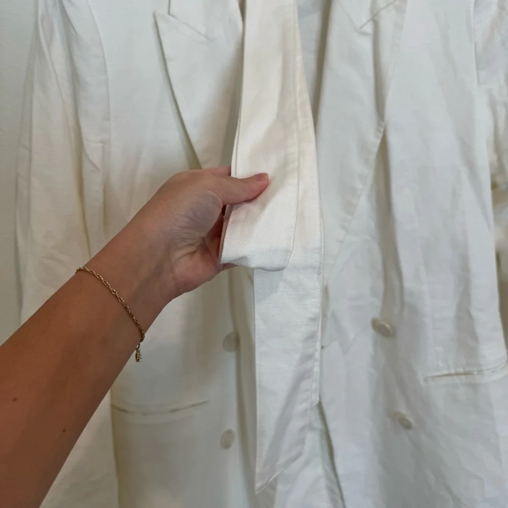 GAP Linen Blend White Double-Breasted Tie Waist Blazer - Picture 6 of 11